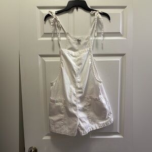 Aerie Cotton White Short Overalls Shortall Romper with Tie Straps